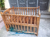Giường cũi trẻ em gỗ thông quế tự nhiên - màu tự nhiên xanh